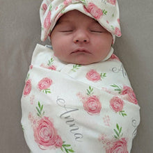 Personalized baby Swaddle and Hat/Headband Set-Floral