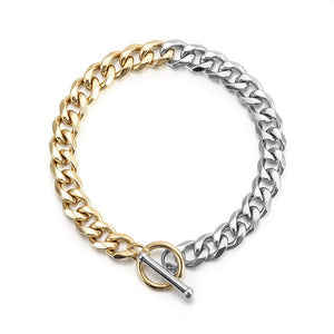 Stainless Steel Two-Tone Link Toggle Bracelet