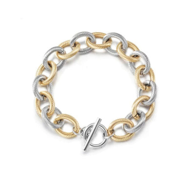 Twisted heavy cable stainless steel two-tone bracelet