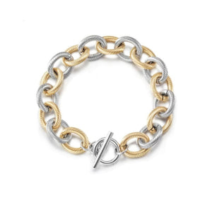 Twisted heavy cable stainless steel two-tone bracelet