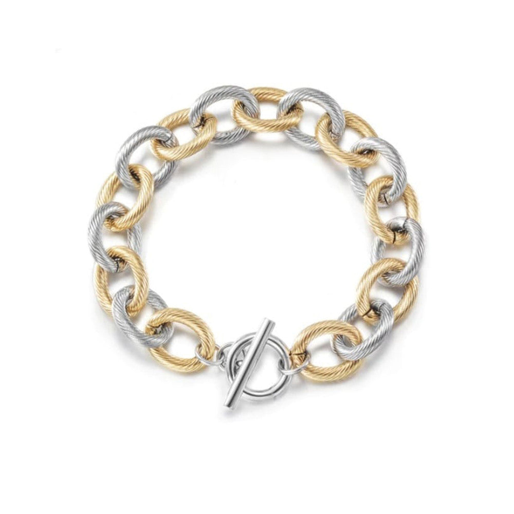 Twisted heavy cable stainless steel two-tone bracelet