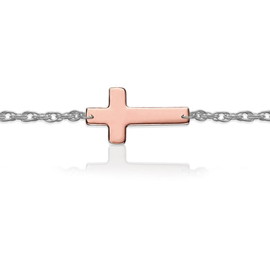 Rose Gold Cross on Sterling Silver Bracelet