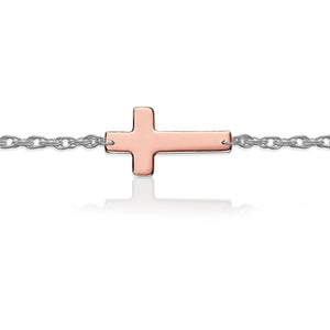 Rose Gold Cross on Sterling Silver Bracelet