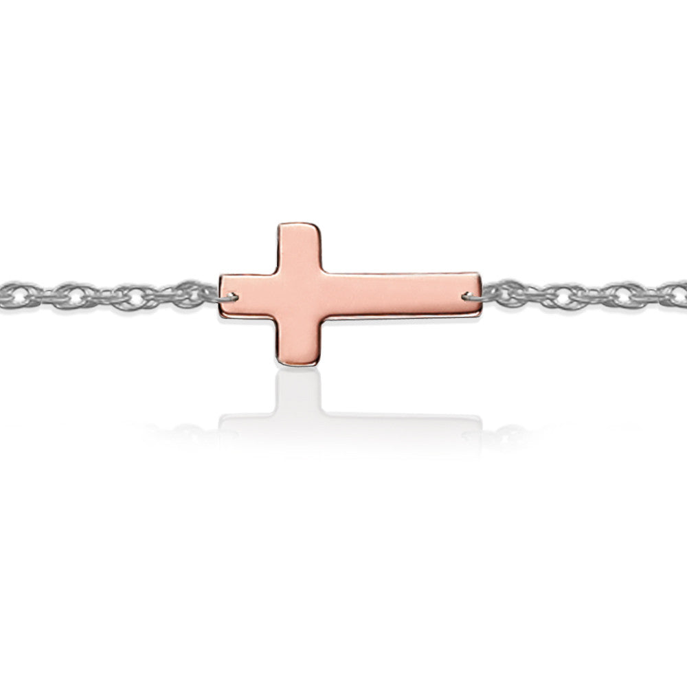 Rose Gold Cross on Sterling Silver Bracelet