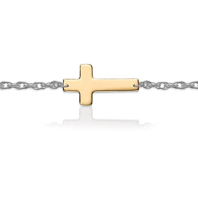 Gold Cross on Sterling Silver Bracelet