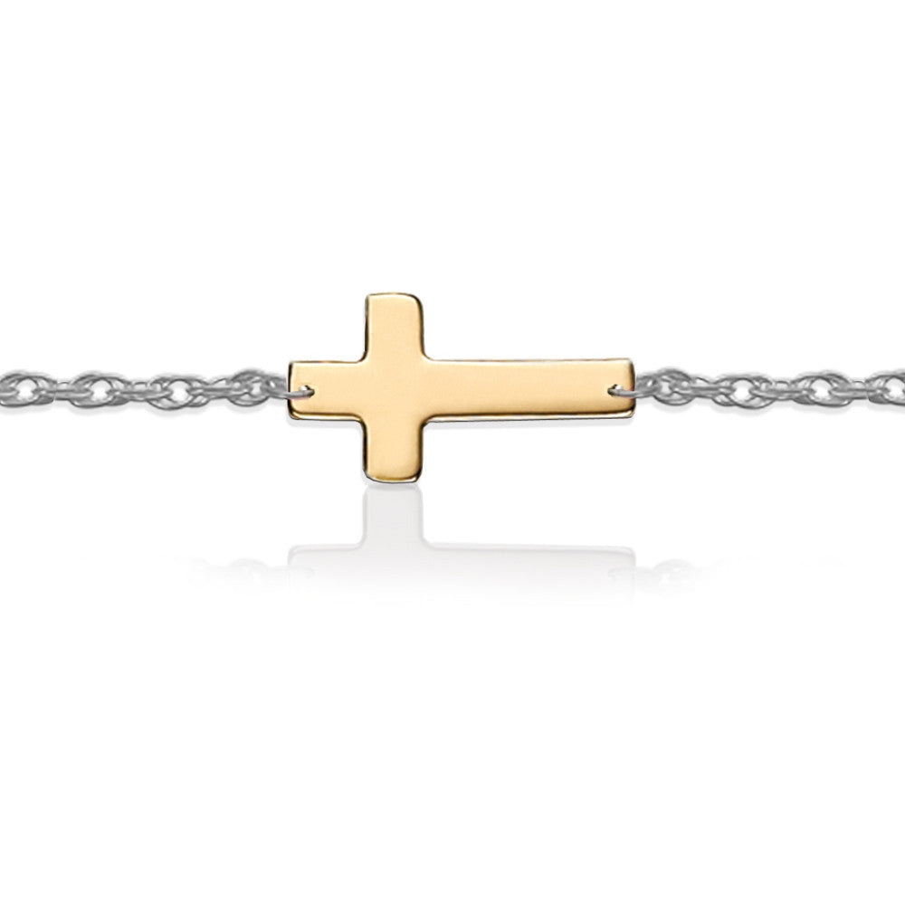 Gold Cross on Sterling Silver Bracelet