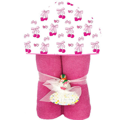 Plush Hooded Towel - Cherry Bows