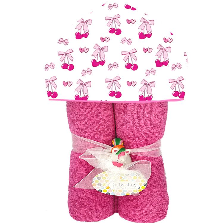 Plush Hooded Towel - Cherry Bows