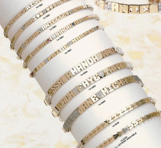 Bracelet- 14K Gold Family Name Bracelet Letters with Diamond