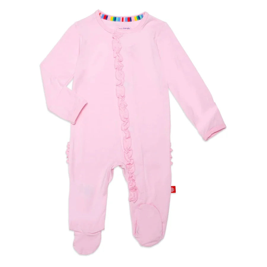 Onsie- Magnetic closure. Pink Footie with Ruffle
