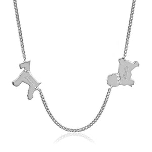 Two Dog Necklace with Diamond Accent Collar and Engraved Names