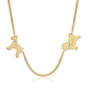 Two Dog Necklace with Diamond Accent Collar and Engraved Names