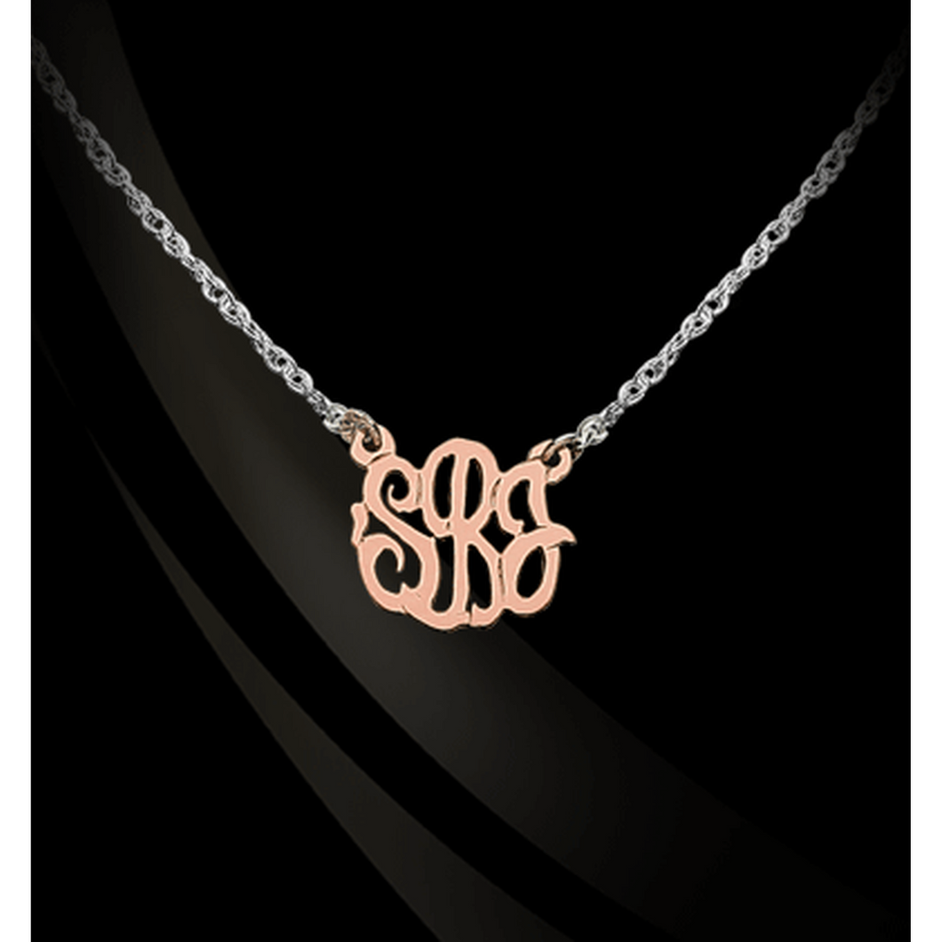 Necklace-Monogram 14K Gold Script on Sterling Silver Chain