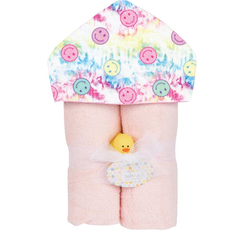 Plush Hooded Towel - Pink Tie Dye Smiley