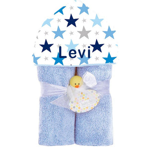 Plush Hooded Towel - Blue Stars