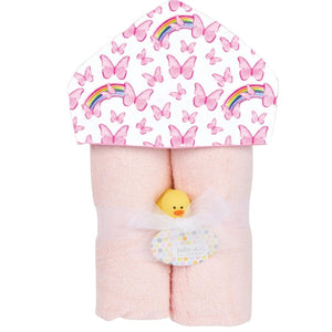 Plush Hooded Towel -Butterflies and Rainbows