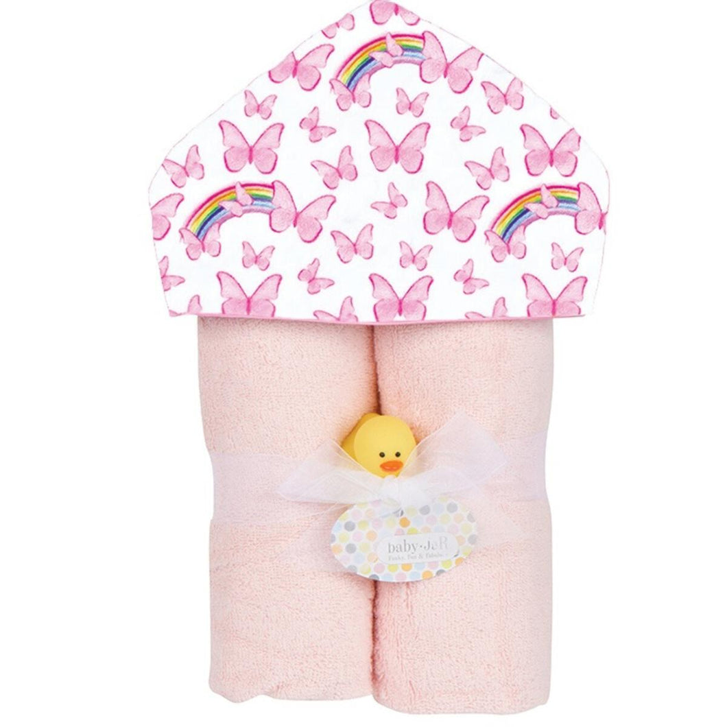 Plush Hooded Towel -Butterflies and Rainbows
