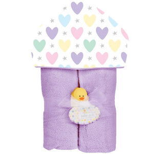 Plush Hooded Towel - Pastel Hearts and Stars