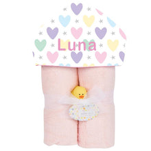 Plush Hooded Towel - Pastel Hearts and Stars