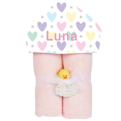 Plush Hooded Towel - Pastel Hearts and Stars