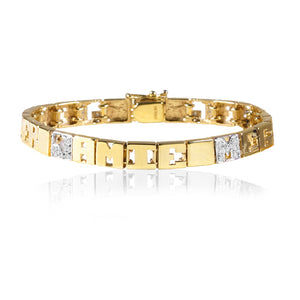 Bracelet-6 mm 14K Gold Family Name Bracelet - Letters with Diamond Heart Separators