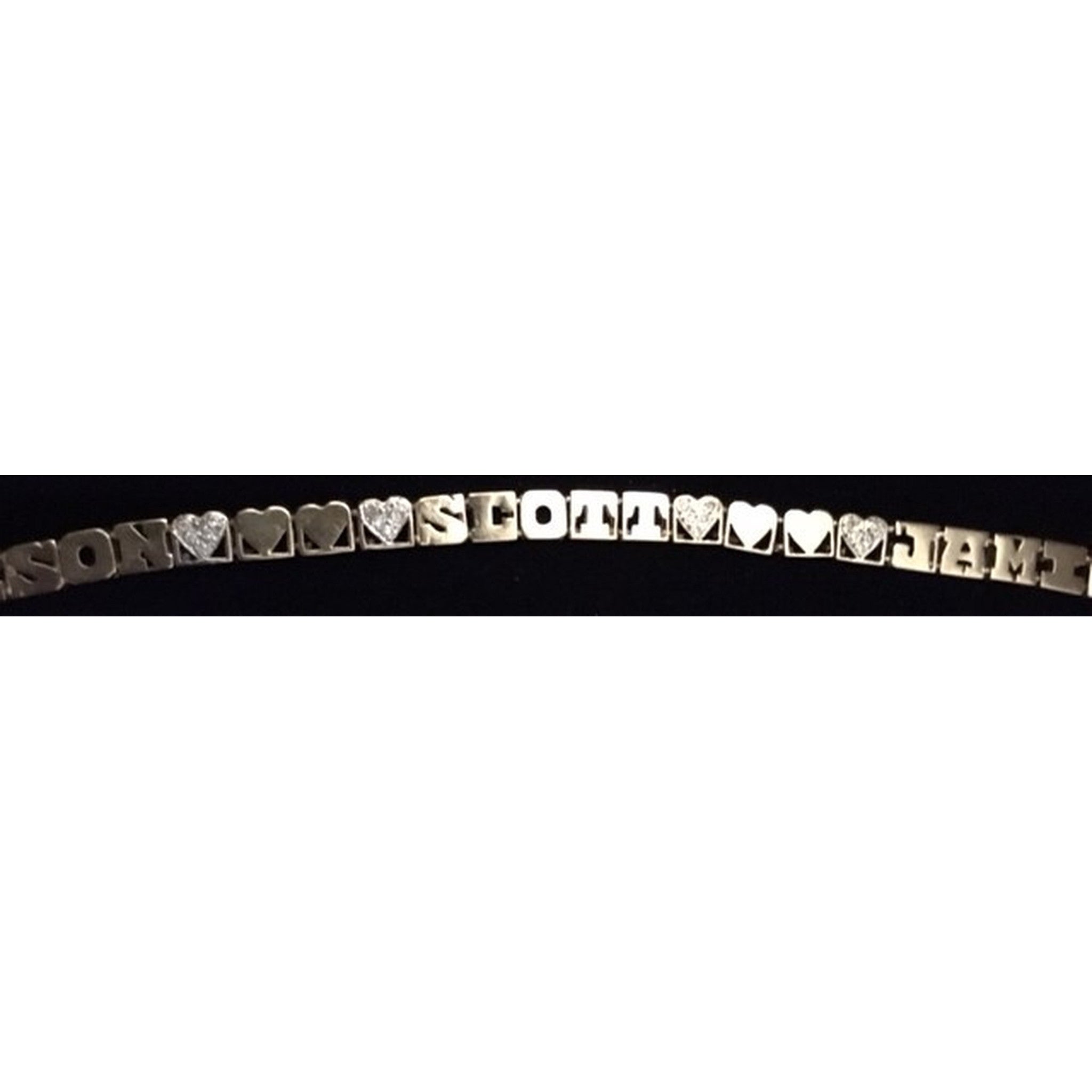 Bracelet-6 mm 14K Gold Family Name Bracelet - Letters with Diamond Hea ...