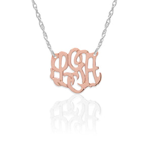 Necklace-Monogram 14K Gold Script on Sterling Silver Chain