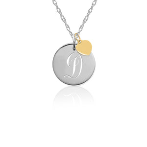 Necklace-Pierced Disc Initial Charm w Gold Heart
