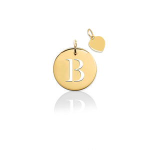 Initial Charm Pierced Disc with Gold Heart (no chain)