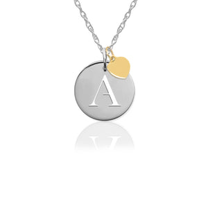Necklace-Pierced Disc Initial Charm w Gold Heart