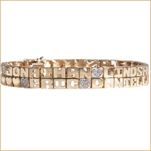 Bracelet- 14K Gold Family Name Bracelet - Letters with Diamond Heart Separators