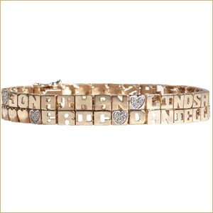 Bracelet- 14K Gold Family Name Bracelet - Letters with Diamond Heart Separators