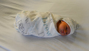 Personalized Supersoft Baby Swaddle and Hat Set