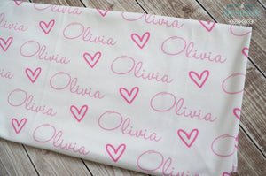 Personalized Baby Swaddle and Hat/Headband Set -Hearts