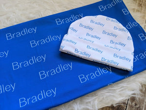 Personalized Supersoft Baby Swaddle and Hat Set- Names and Initials