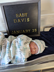 Personalized Supersoft Baby Swaddle and Hat Set- Names and Initials