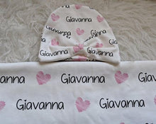 Personalized Baby Swaddle and Hat/Headband Set -Hearts