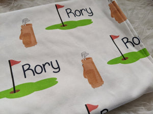 Personalized Super Soft Organic Baby Swaddle and Hat Set -Sports of All Sorts