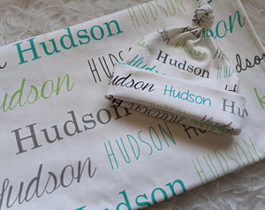 Personalized Supersoft Baby Swaddle and Hat Set- Names and Initials