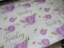 Personalized Baby Swaddle and Hat/Headband Set -floral rose